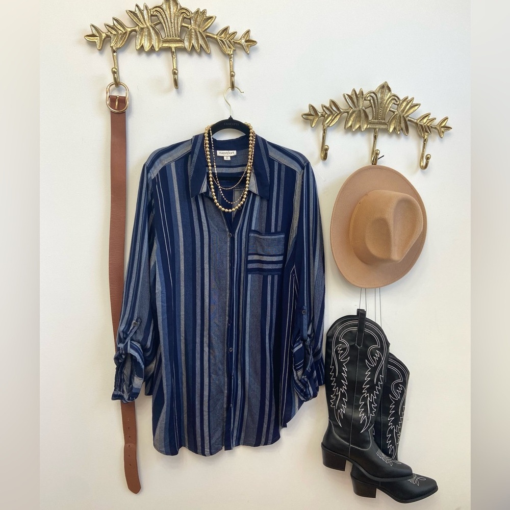 Striped navy blue button down 2X